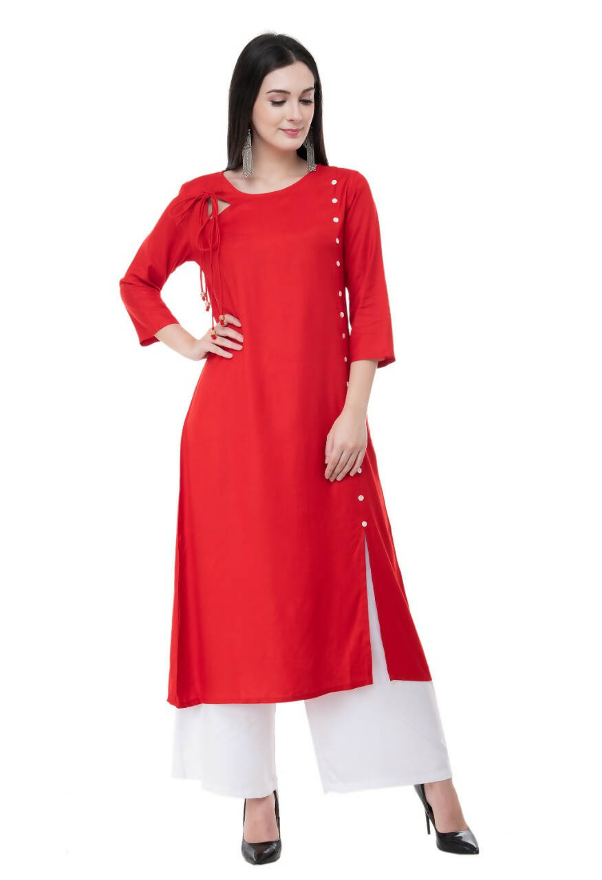 Women's Red Kurti With Dori Tassels - G & A Apparels | Swadesiicart