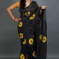 Exclusive Collection Black Pure Cotton Saree With Sunflower Design - Swadesiicart
