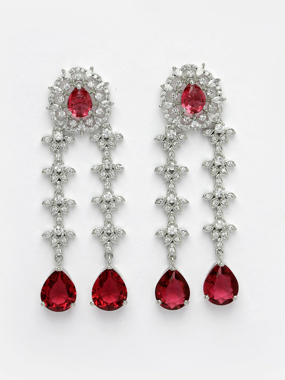 NVR Women's Silver-Plated Red CZ-Studded Handcrafted Jewellery Set - Swadesiicart