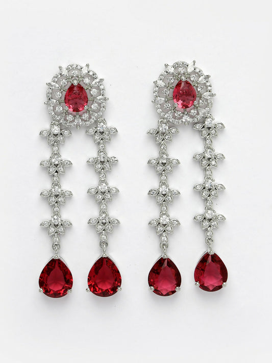 NVR Women's Silver-Plated Red CZ-Studded Handcrafted Jewellery Set - Swadesiicart