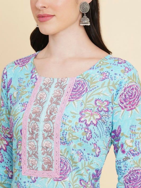 Designer Stylish skyblue Cotton Stitched Suit With Dupatta - Tanisha | Swadesiicart