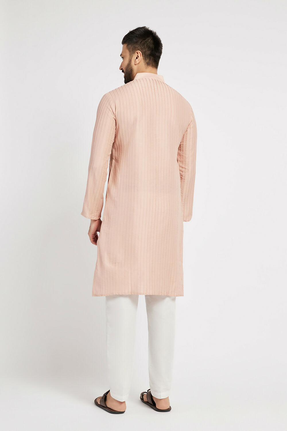 Ethnic India Pink Men's Kurta Striped Polyester | Swadesiicart