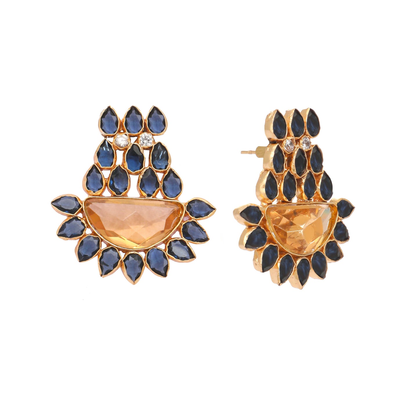 Nuyug 22K Gold Plated Crystal Studded Contemporary Floral Shaped Stud Earrings | Swadesiicart