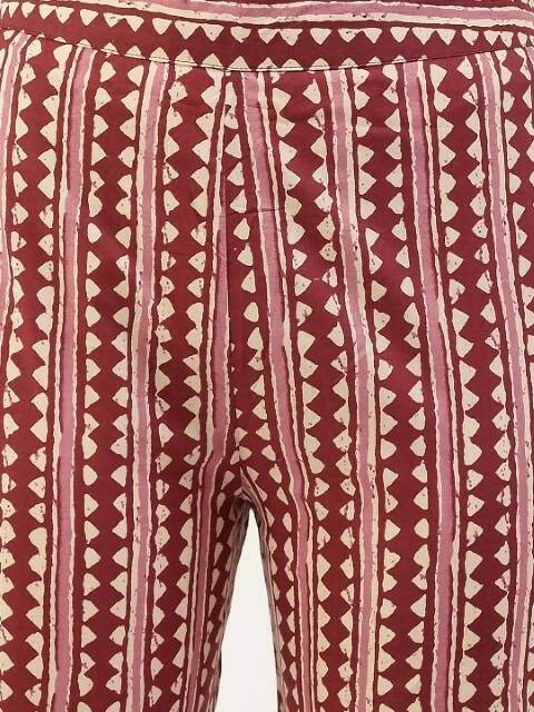 FIORRA Women's Maroon Cotton Straight Kurta Pant With Dupatta - Swadesiicart