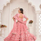 Aastha Fashion Gajari Butterfly Net White Cotton Thread Work, Zari Work And Sandwich Sequence Work Embroidery Wedding Wear Lehenga Choli