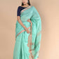 Very Much Indian Handloom Cotton Silk Maheshwari Saree With Sleek Golden Border - Teal Green | Swadesiicart