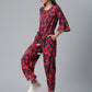 Ahalyaa Womens Navy & Red Rayon Printed Jumpsuit | Swadesiicart