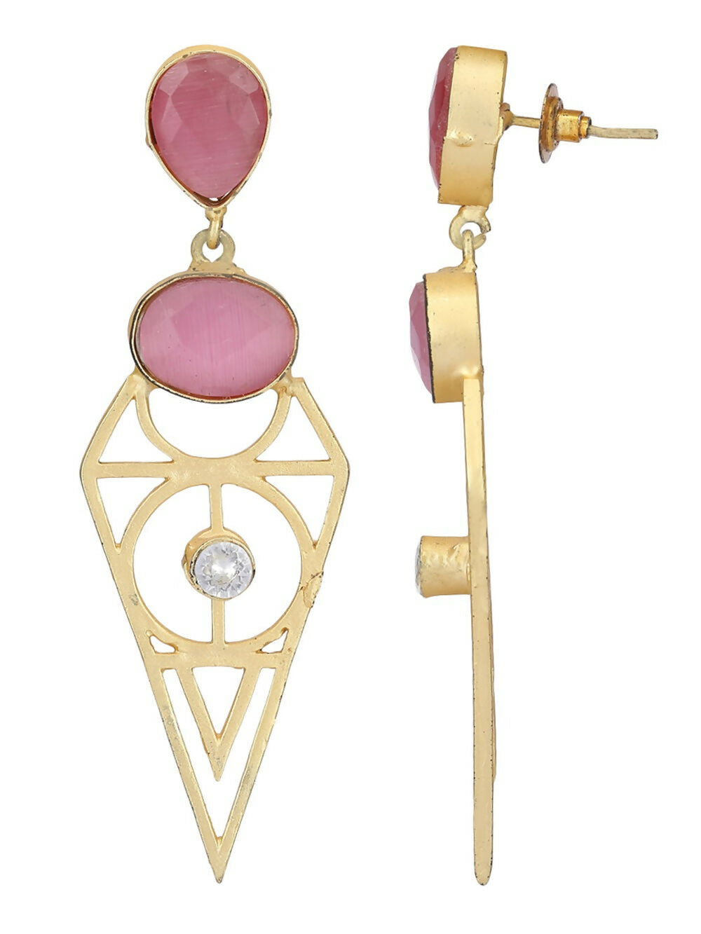 Joban Fashion Women Pink Stone Matte Gold Earrings | Swadesiicart