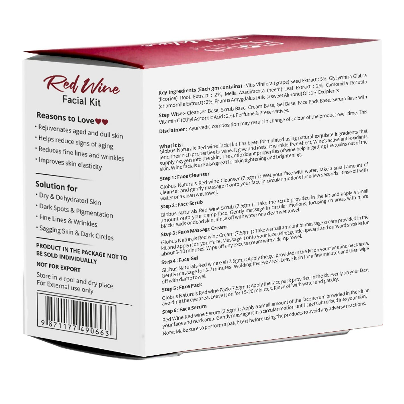 Globus Naturals Anti-Ageing Red Wine 6 Step Facial Kit | Swadesiicart