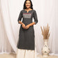 FIORRA Women's Floral Printed Black Cotton Straight Kurta - Swadesiicart