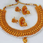 Metallic Mango Necklace Set With White Beads - Mokshi Collections