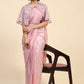 Pink Satin Solid Ready to wear Saree with stitched Blouse - Vanita | Swadesiicart