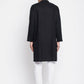 Even Apparels Black Linen Men's Sherwani Kurta With Decorative Placket | Swadesiicart