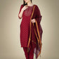 Jyoti Fashion Women's Maroon Cotton Magic Slub Embroidery & Sequence work Kurta with Trouser & Dupatta | Swadesiicart