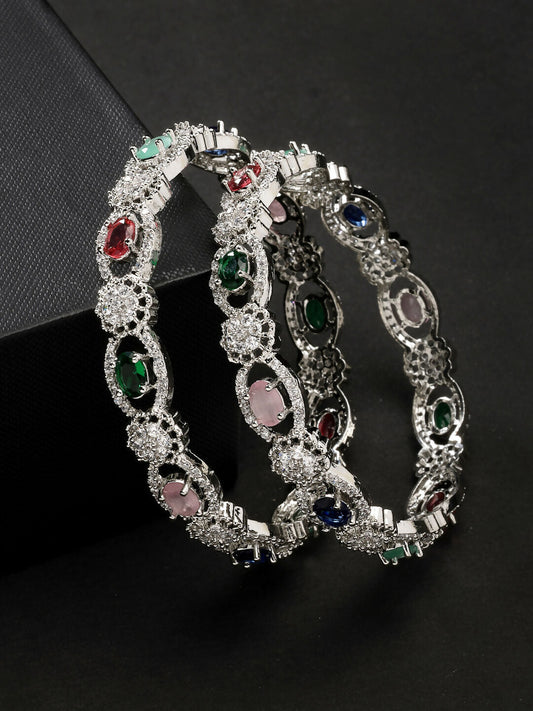 NVR Women's Set of 2 Multi-Coloured CZ Stone-Studded Handcrafted Bangles - Swadesiicart