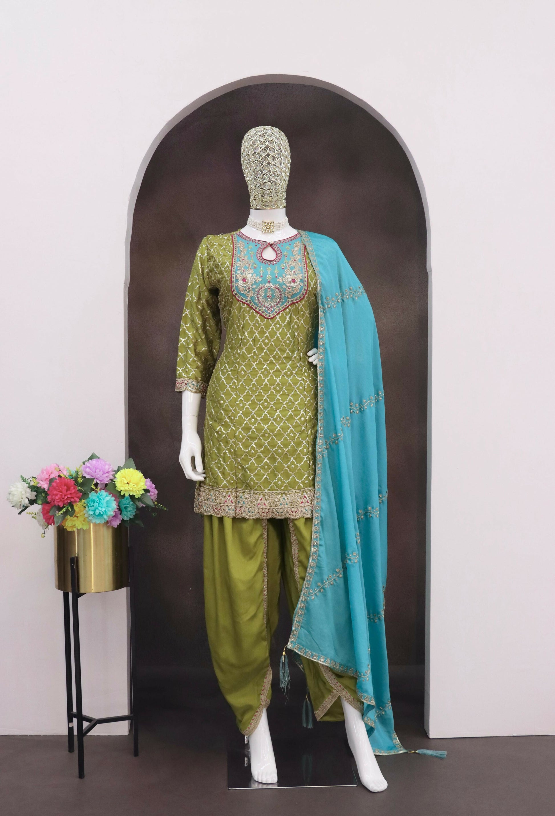 Anaita Green Embroidered Silk Stitched Dhoti Suit