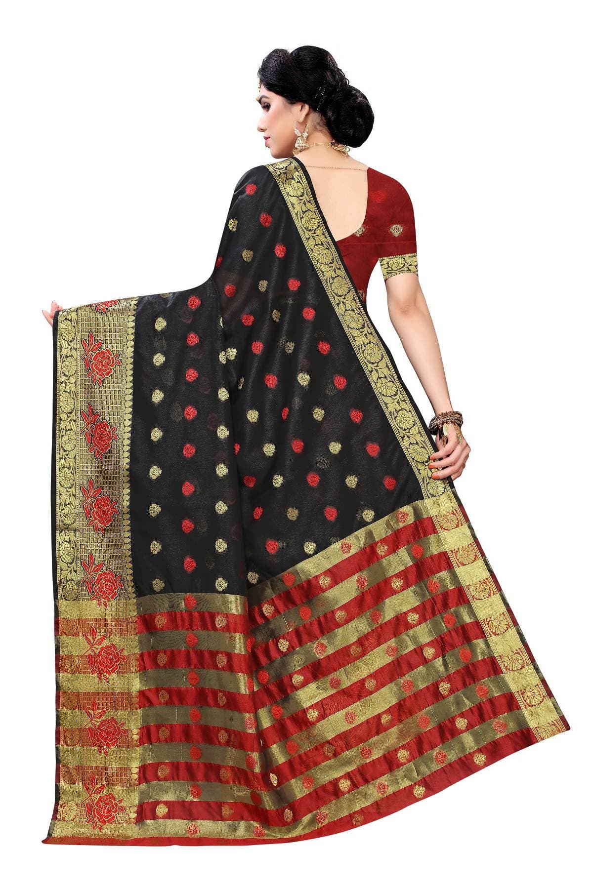 Vamika Banarasi Jaquard Black Weaving Saree | Swadesiicart