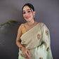 Joban Fashion Light Green Handloom Banarasi Organza Silk Khatali Butta Work Saree | Swadesiicart