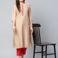 Ahalyaa Women Beige Colour Chanderi Printed Kurta Pant Set | Swadesiicart