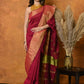 Very Much Indian Handloom Pure Cotton Linen Saree With Golden Border - Maroon | Swadesiicart