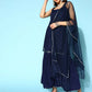 Ahalyaa Women Navy Blue Colour Crepe Foil Printed Kurta Sharara Set With Dupatta - Swadesiicart