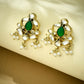 Nuyug 22K Gold-Plated Elegant Kundan & Green Stone Studded Pearl Drops Studs | Swadesiicart