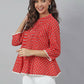 Janasya Women's Red Cotton Floral Print Flared Top | Swadesiicart