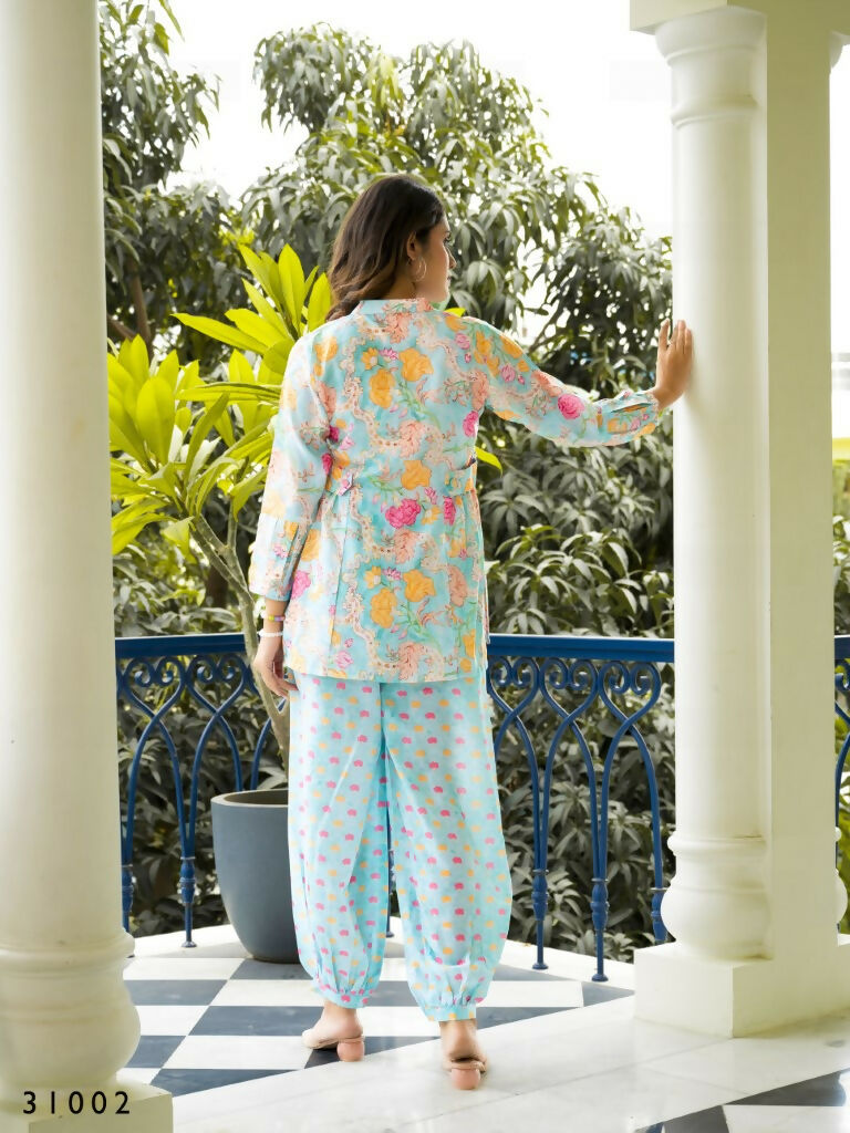 Casual Fashionable Multi Muslin Cotton co-ord set - Manya - Swadesiicart