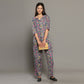Breathables Women Cotton Printed Loungewear Kurta And Pants Co-Ord Set Grey I Night Wear | Floral Print