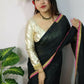 Exclusive Collection Beautiful Khadi Cotton Handloom Saree With Beautiful Zari Border - Black - Swadesiicart