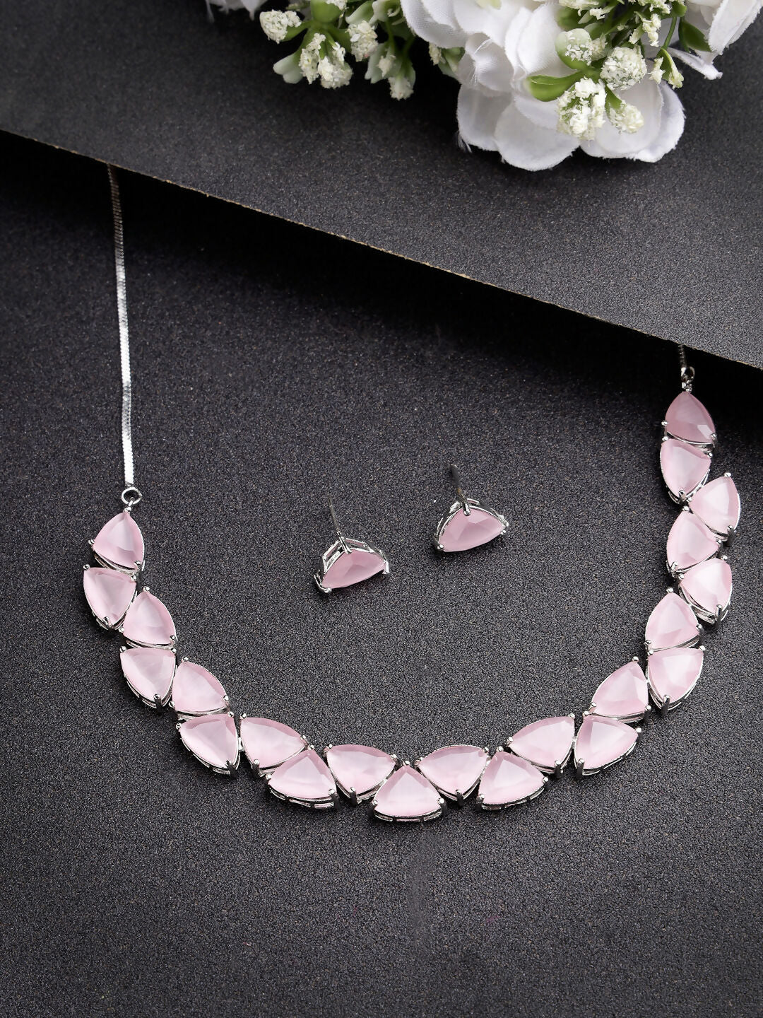 NVR Women's Pink Artificial Stones Studded Handcrafted Jewellery Set - Swadesiicart