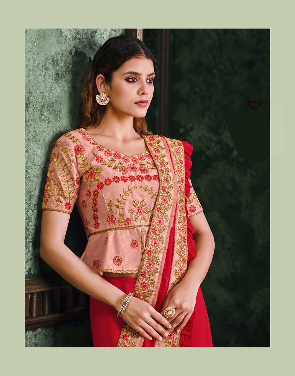 Red Silk Georgetteresham, Zari And Cord Embroidery Saree - Norita Hit - Swadesiicart