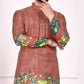 Anaita Peach Dola Silk Straight Kurta With Foil Work