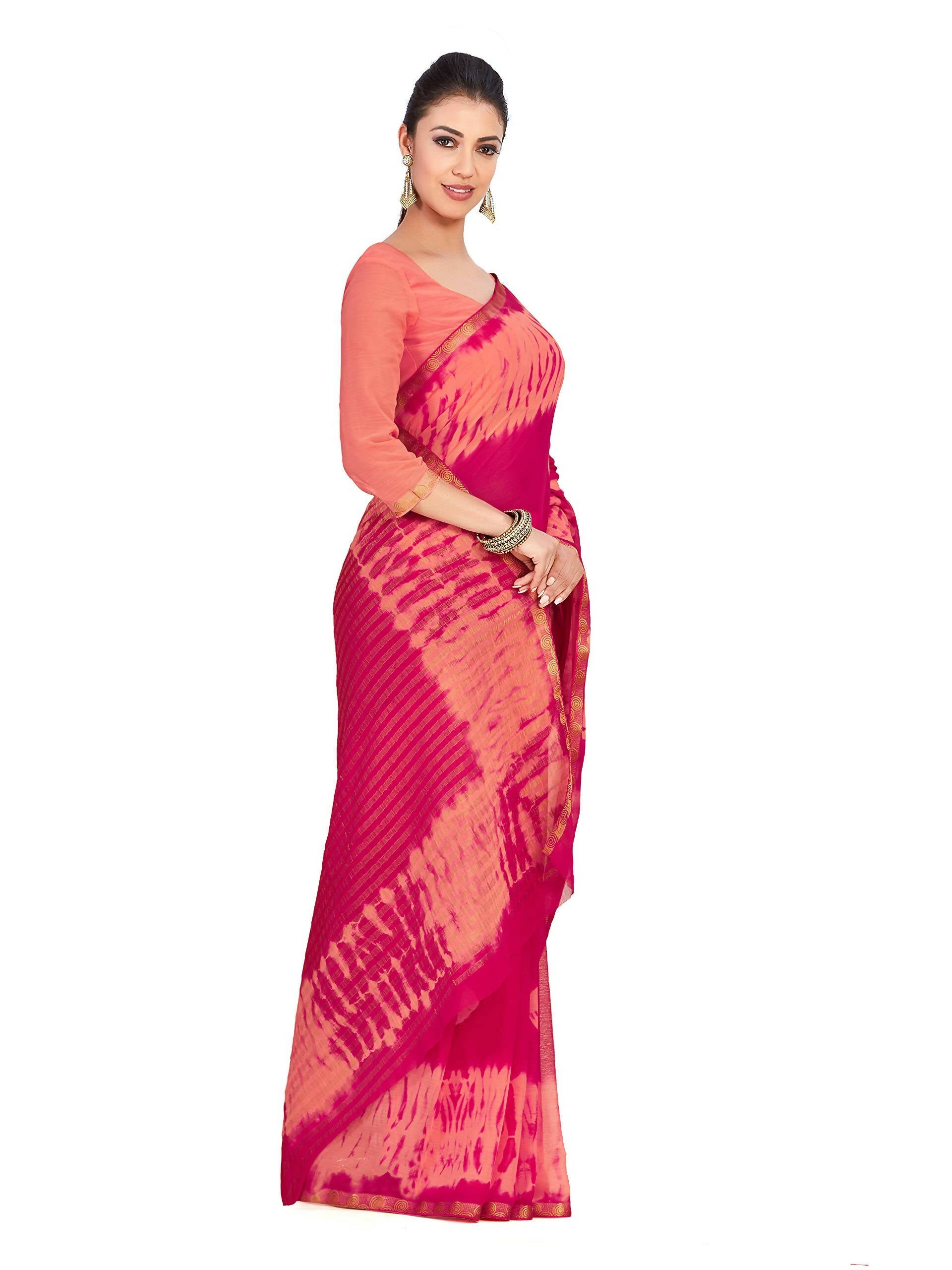 Mimosa Women's Pink Banarasi Chiffon Silk Saree | Swadesiicart