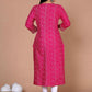 Miravan Women's Embroidered Pink Bandhani Pakistani Straight Kurti - Swadesiicart
