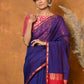 Very Much Indian Handloom Pure Cotton Silk Saree With Sleek Golden Border - Indigo Blue | Swadesiicart