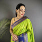 Joban Fashion Parrot Green Banarasi Soft Silk Woven Butti Saree | Swadesiicart