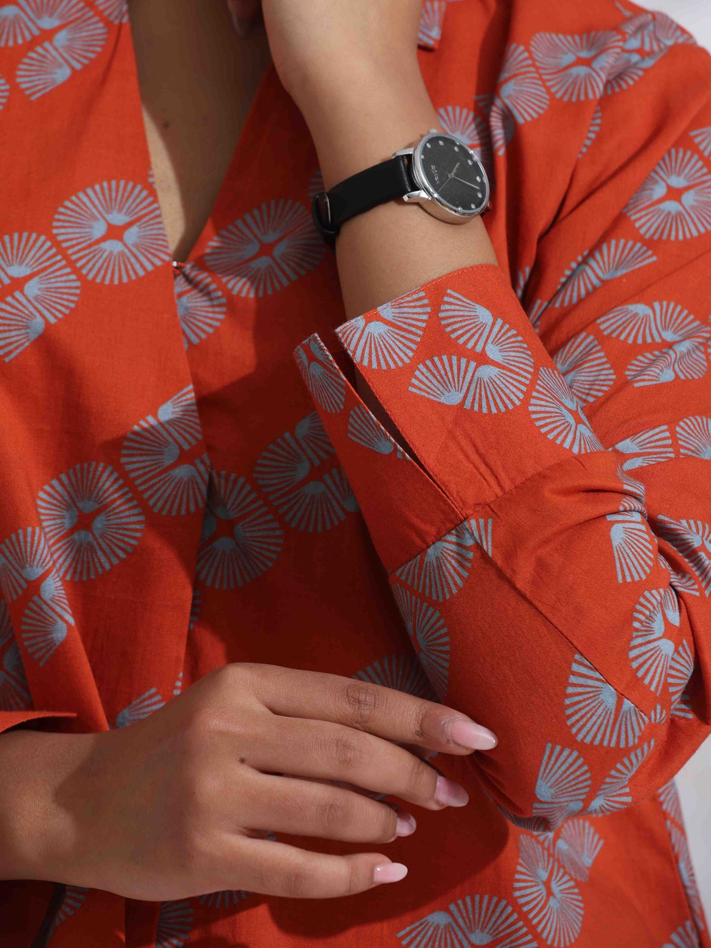 trueBrowns Orange Cotton Print Co-ord Set - Swadesiicart