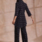 trueBrowns Black White Floral Print Cotton Collar Short Co-Ord Set - Swadesiicart