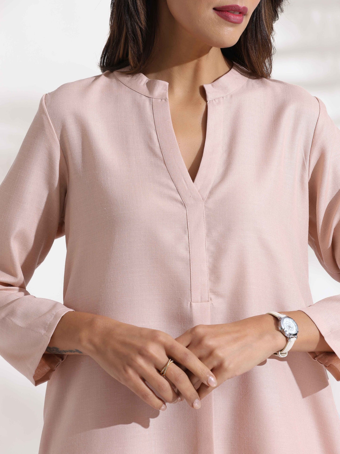 trueBrowns Light Pink Slub Co-ord Set - Swadesiicart