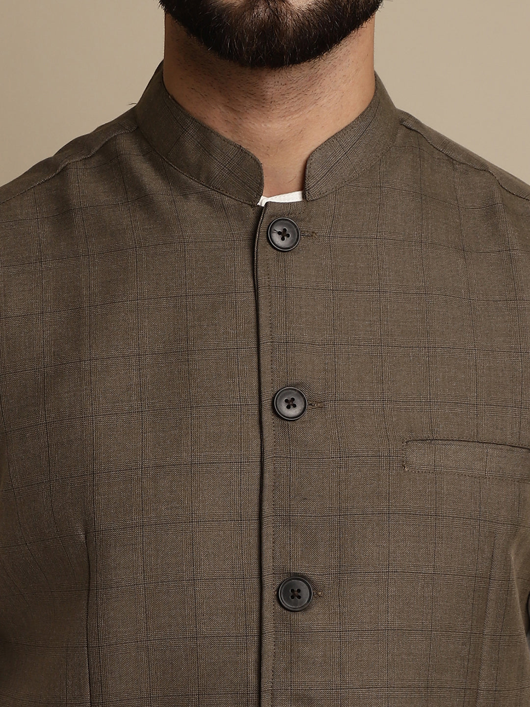 Even Apparels Men's Brown Mandarin Collar Waistcoat | Swadesiicart