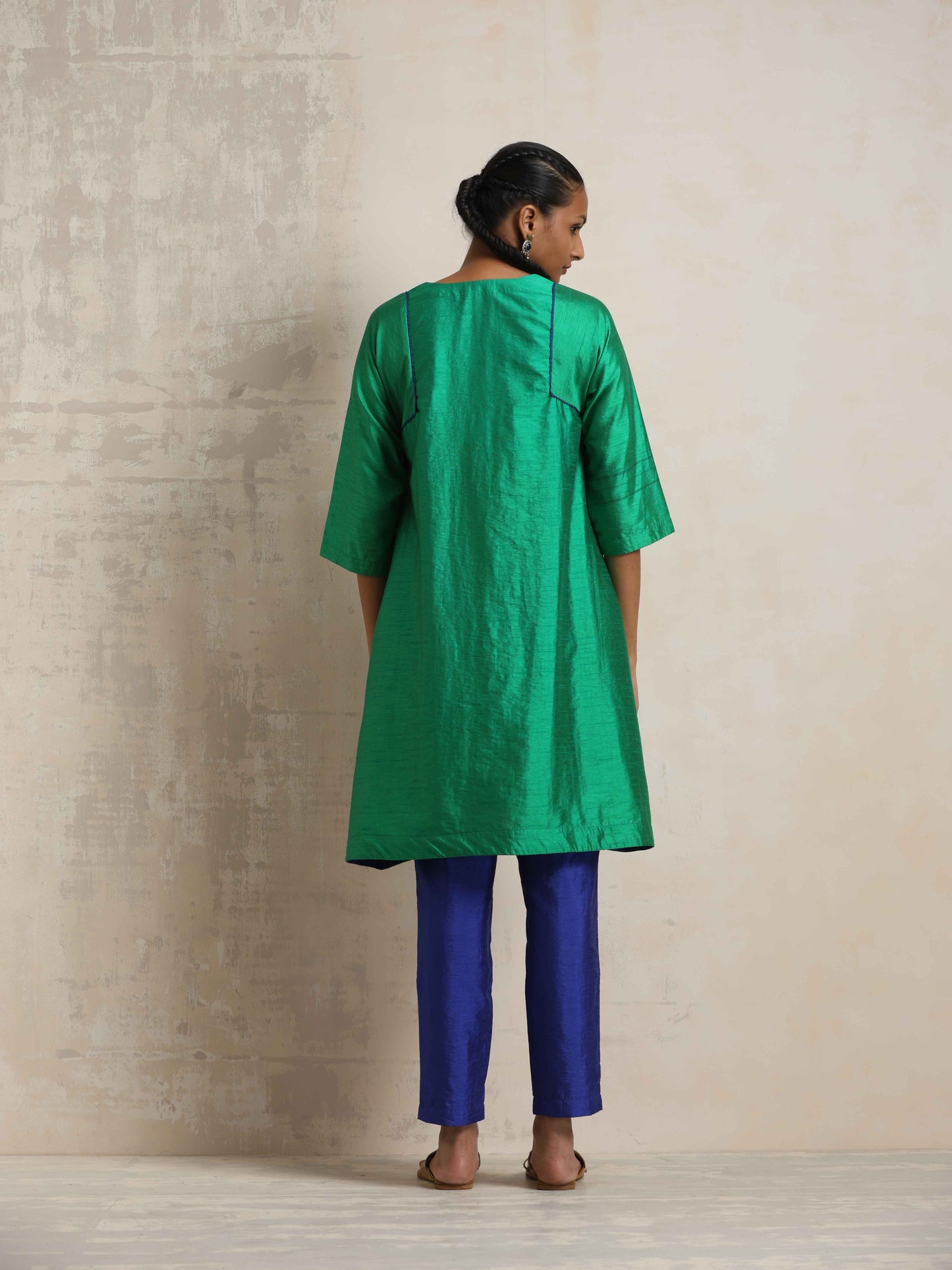 trueBrowns Bright Green Silk Kurta Co-ord Set - Swadesiicart