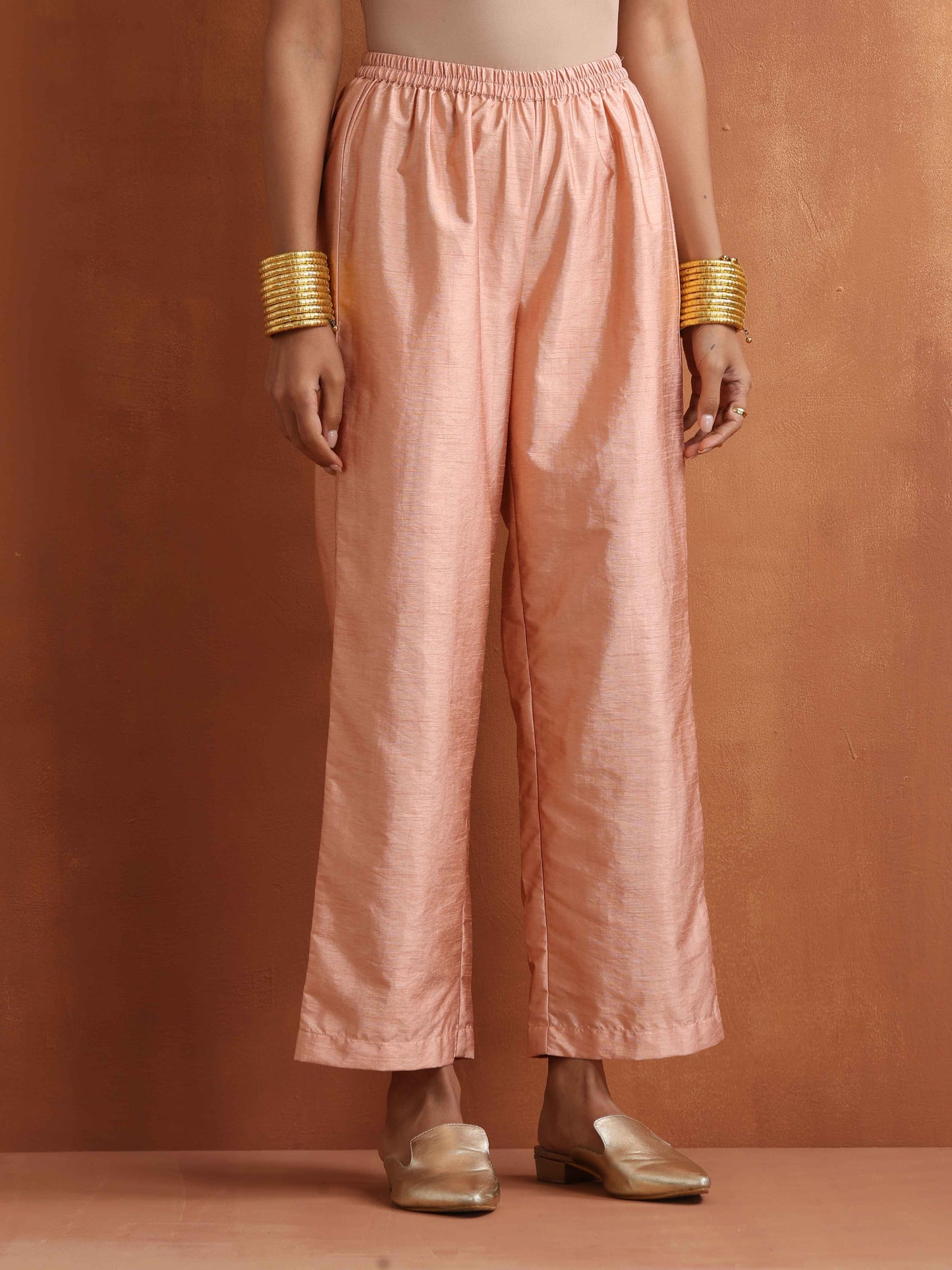 trueBrowns Blush Pink Tissue Flared Anarkali Kurta Set | Swadesiicart