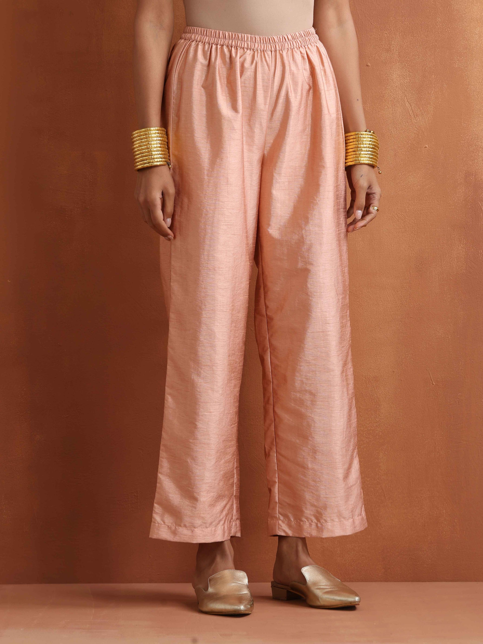 trueBrowns Blush Pink Tissue Flared Anarkali Kurta Set | Swadesiicart