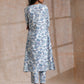 trueBrowns White With Overall Blue Print Cotton Slit Gathered Kurta Set | Swadesiicart