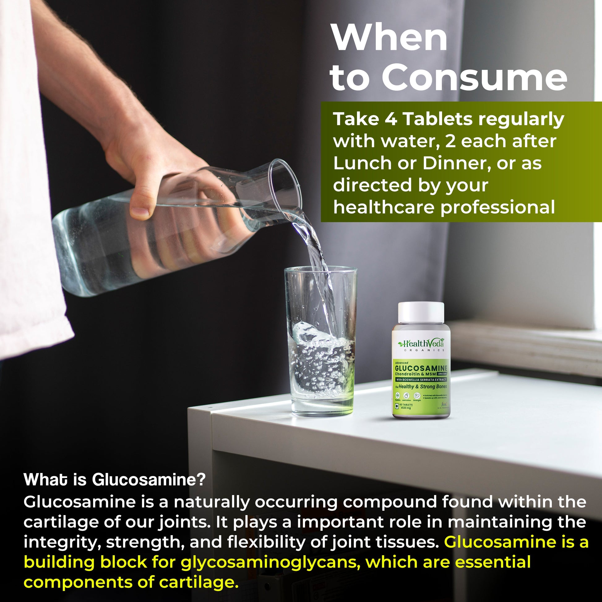 Health Veda Organics Plant Based Glucosamine Chondroitin & MSM Tablets - Swadesiicart