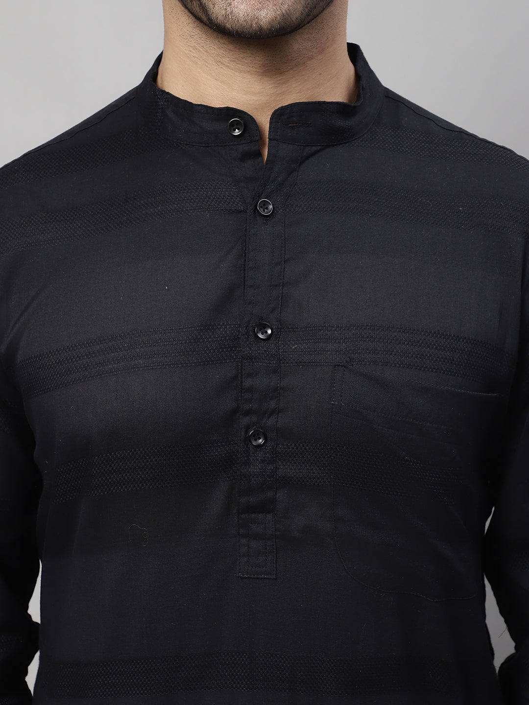 Even Apparels Black Pure Cotton Kurta With Band Collar | Swadesiicart