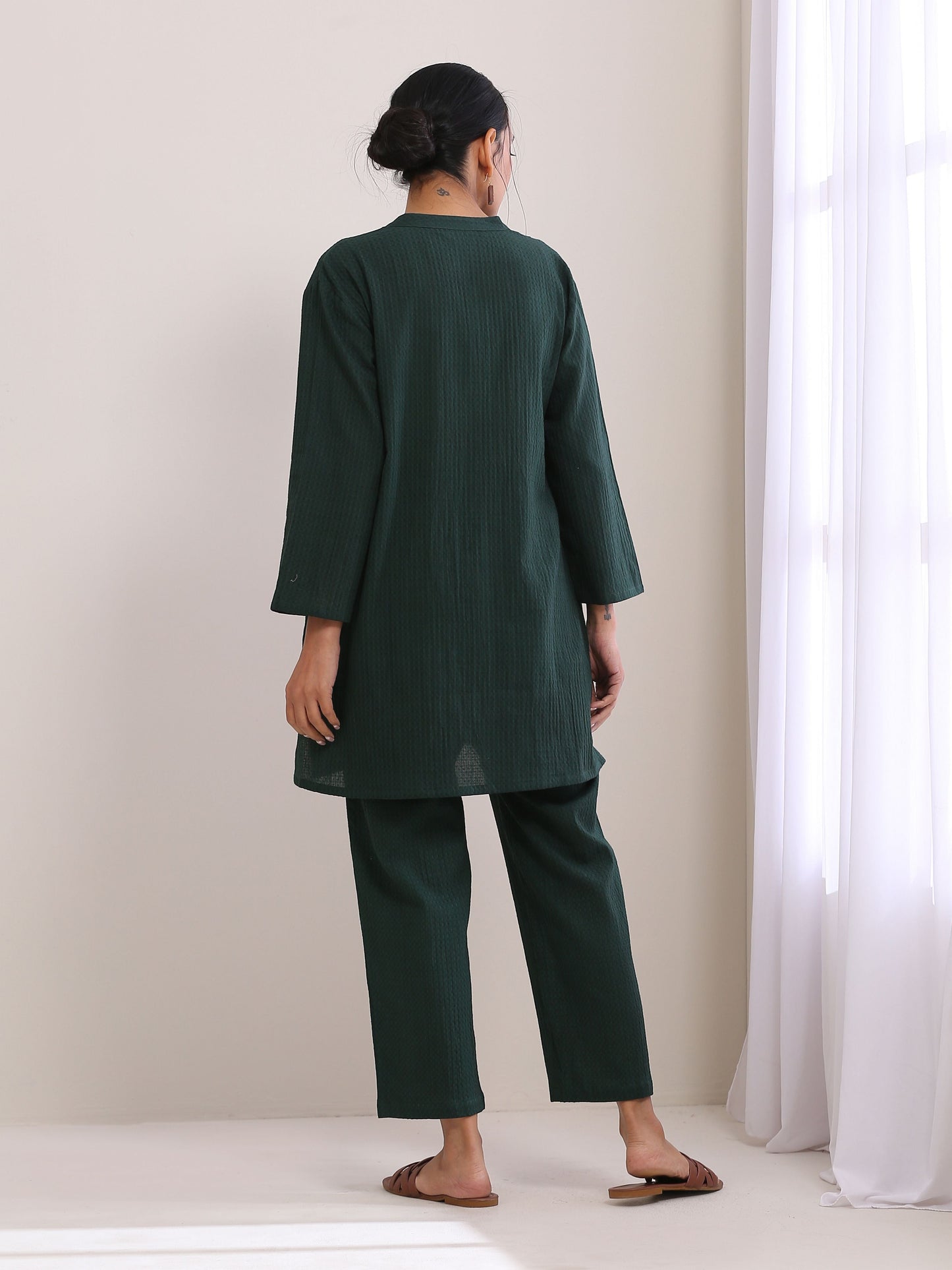 trueBrowns Dark Green Dobby Relaxed Fit Co-Ord Set - Swadesiicart