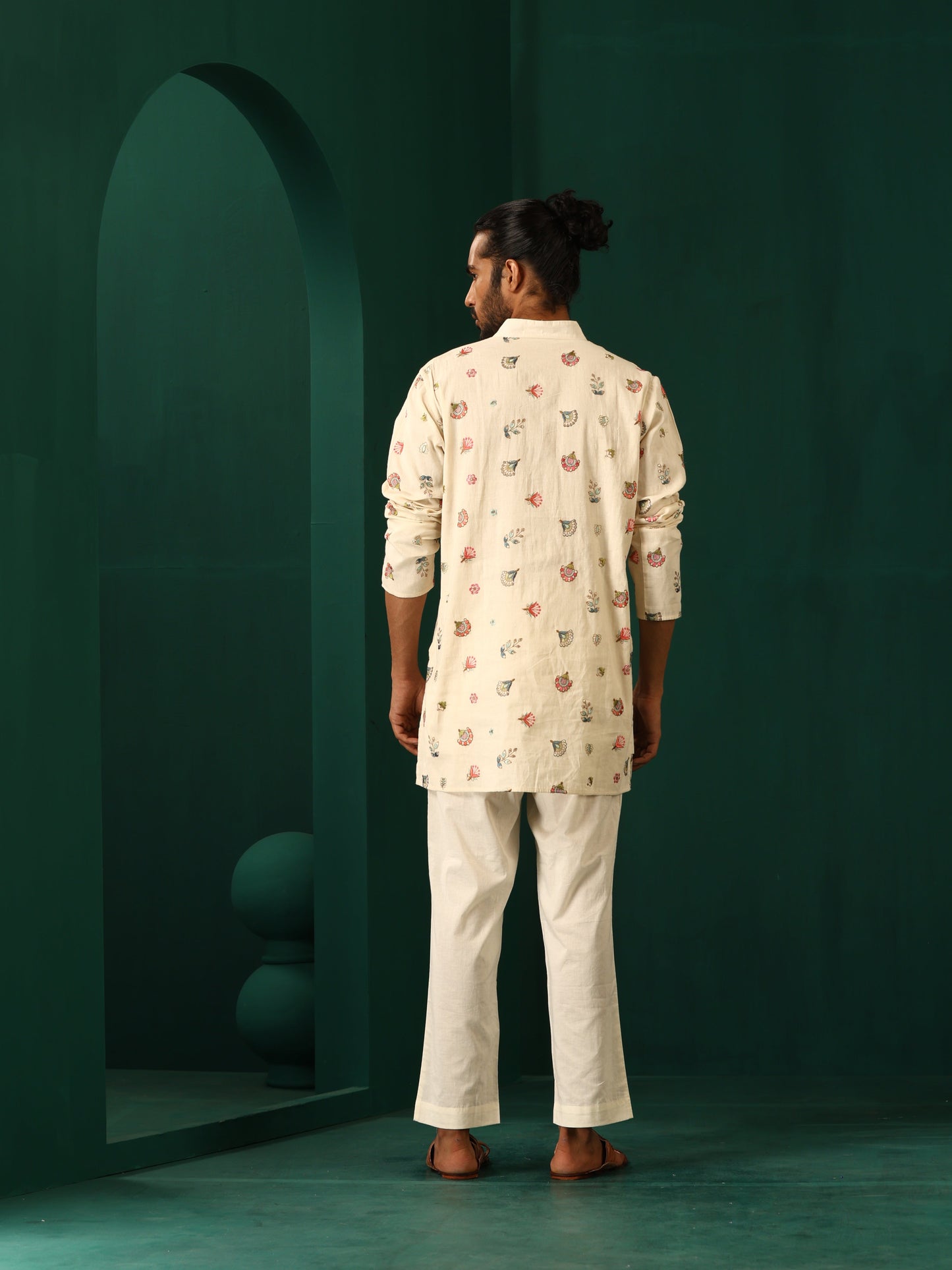 trueBrowns Men's Ivory Multi color Floral Cotton Co-ord Set - Swadesiicart