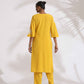 trueBrowns Yellow Cotton Slub Embroidered Straight Kurta Set | Swadesiicart